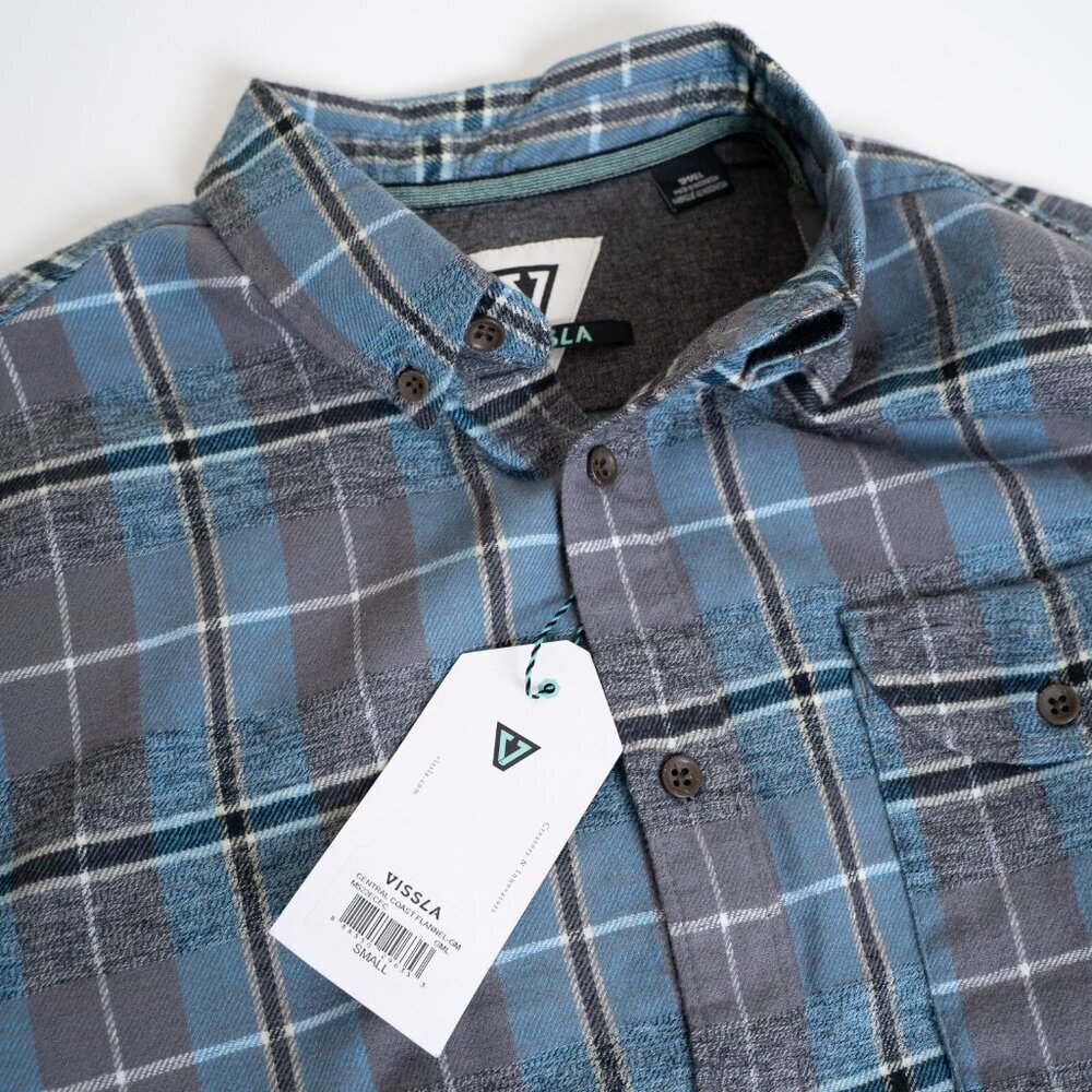 Vissla Flannel Shirt Button Up Long Sleeve Blue Gray Plaid Central Coast Small - Picture 4 of 14